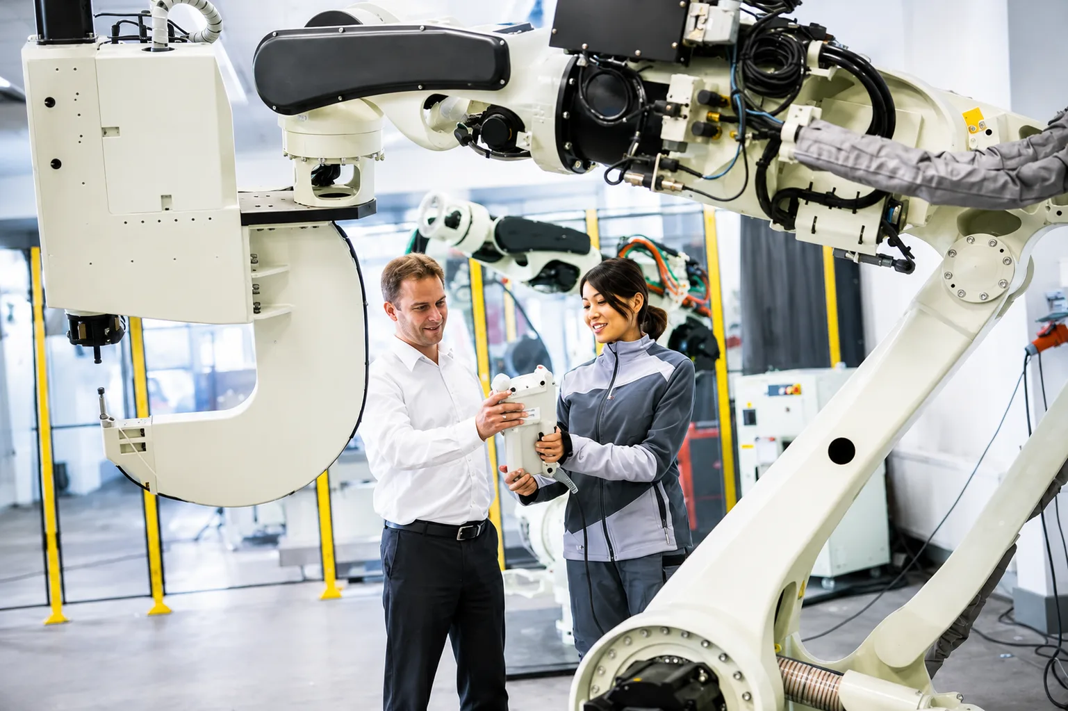 Team collaborating with intelligent robotics